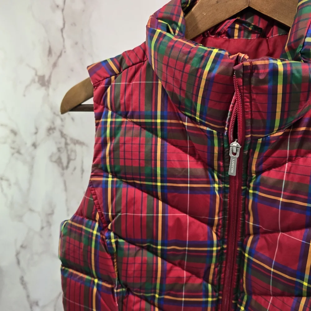 Lands End Vest Women XS Red Plaid Down Puffer Insulated Quilted Goose Yellow - Picture 2 of 9